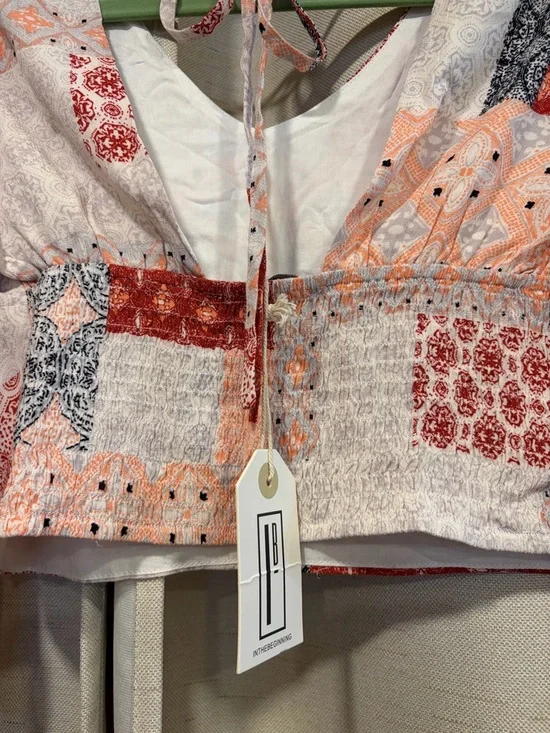 Boho Patchwork Bell-Sleeve Crop Top - Picture 7 of 7